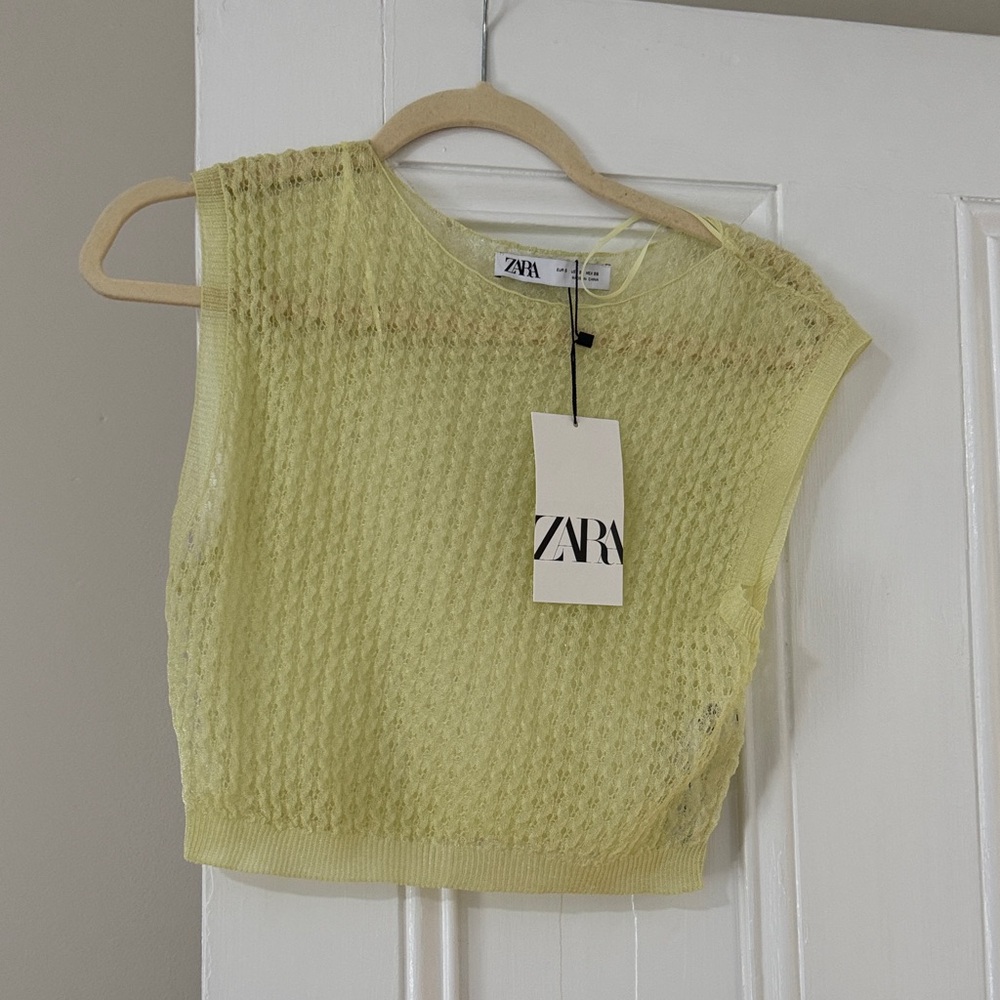 Zara Light Yellow Textured Tank Top